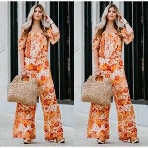 Floral Orange Jumpsuit